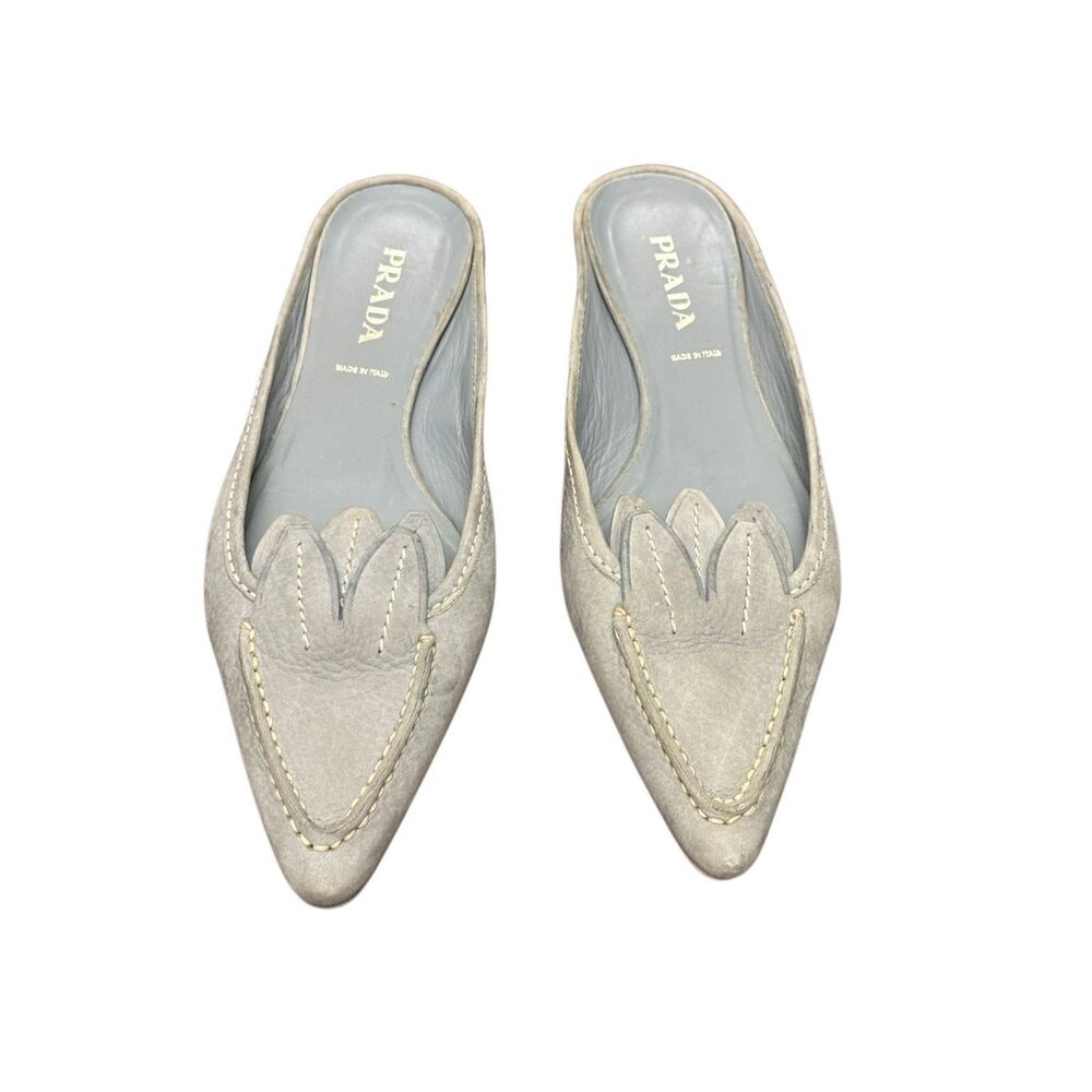 PRADA  Gray Suede Mules